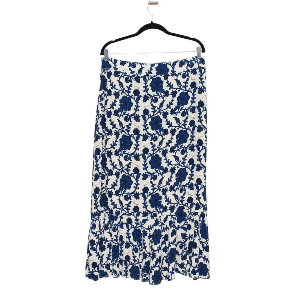 MUDO Collection Blue & White Floral Midi Skirt Size XL